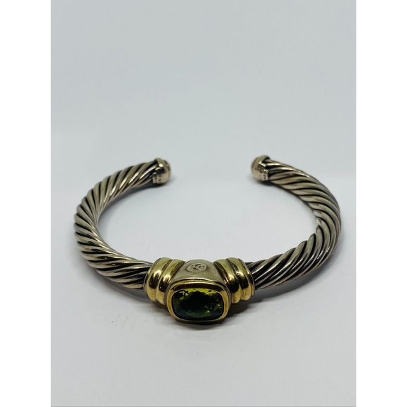 David Yurman Twisted Cable Cuff Bracelet 925 Silver & 14k Gold Peridot (chipped) - Picture 1 of 14